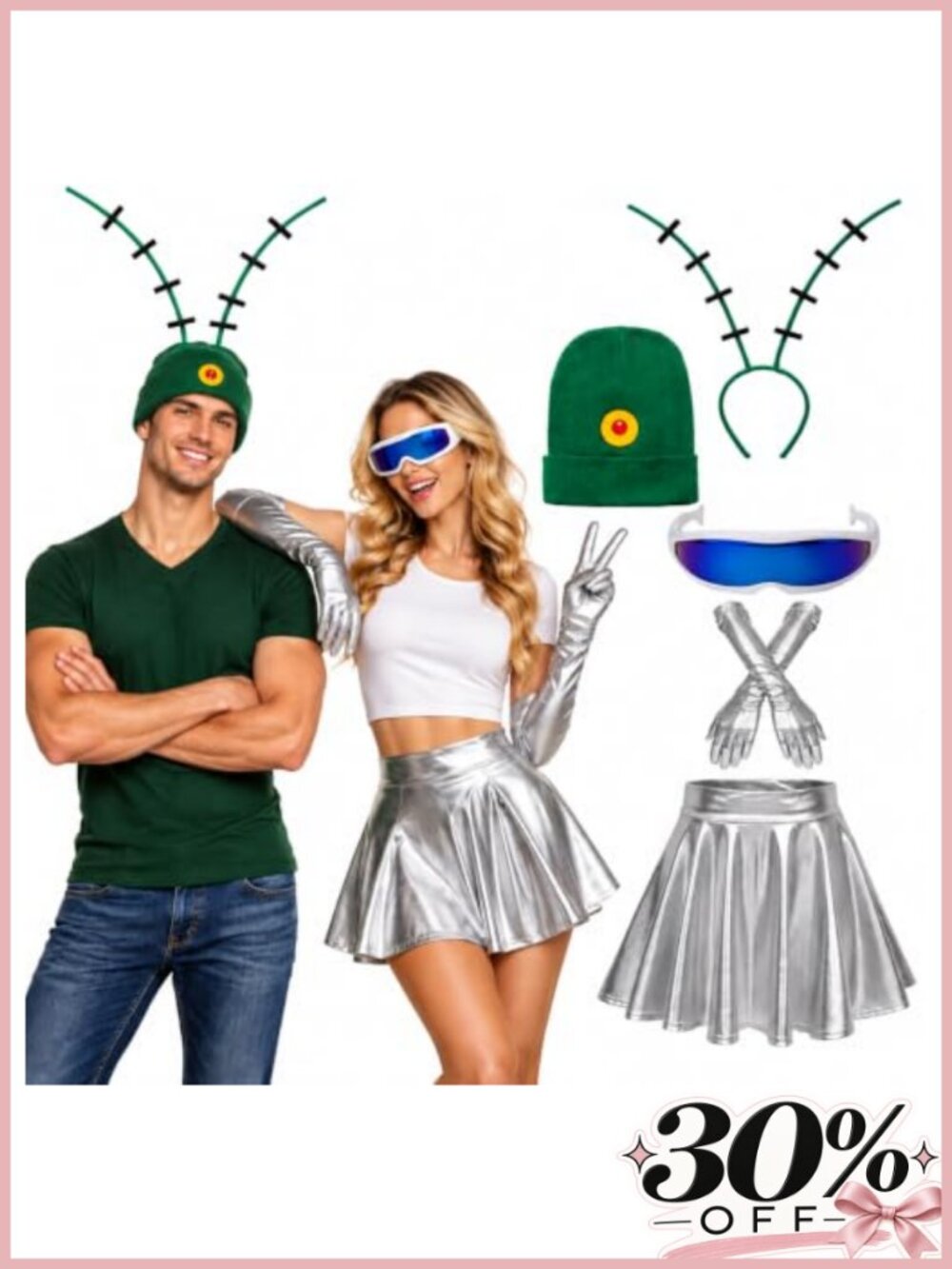 Adult Couple Halloween Costume Set Evil Genius Hat Gloves Dress Glasses